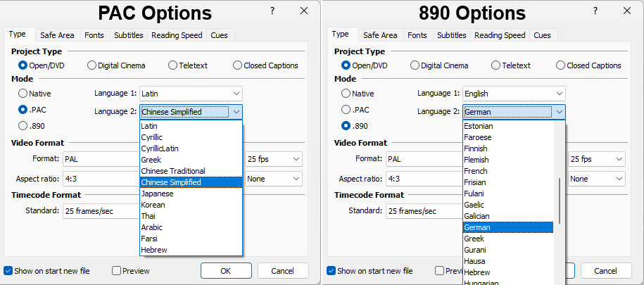  PAC/890 Languages Select
